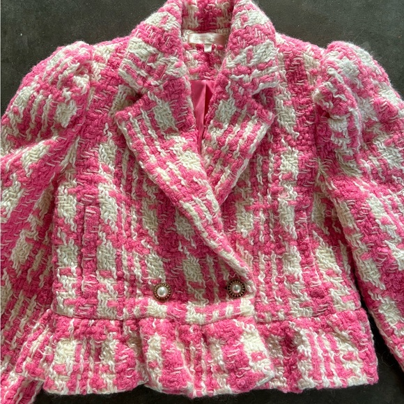 LOVESHACKFANCY Braelynn Cropped Checked Wool-blend Tweed Jacket - Picture 7 of 7